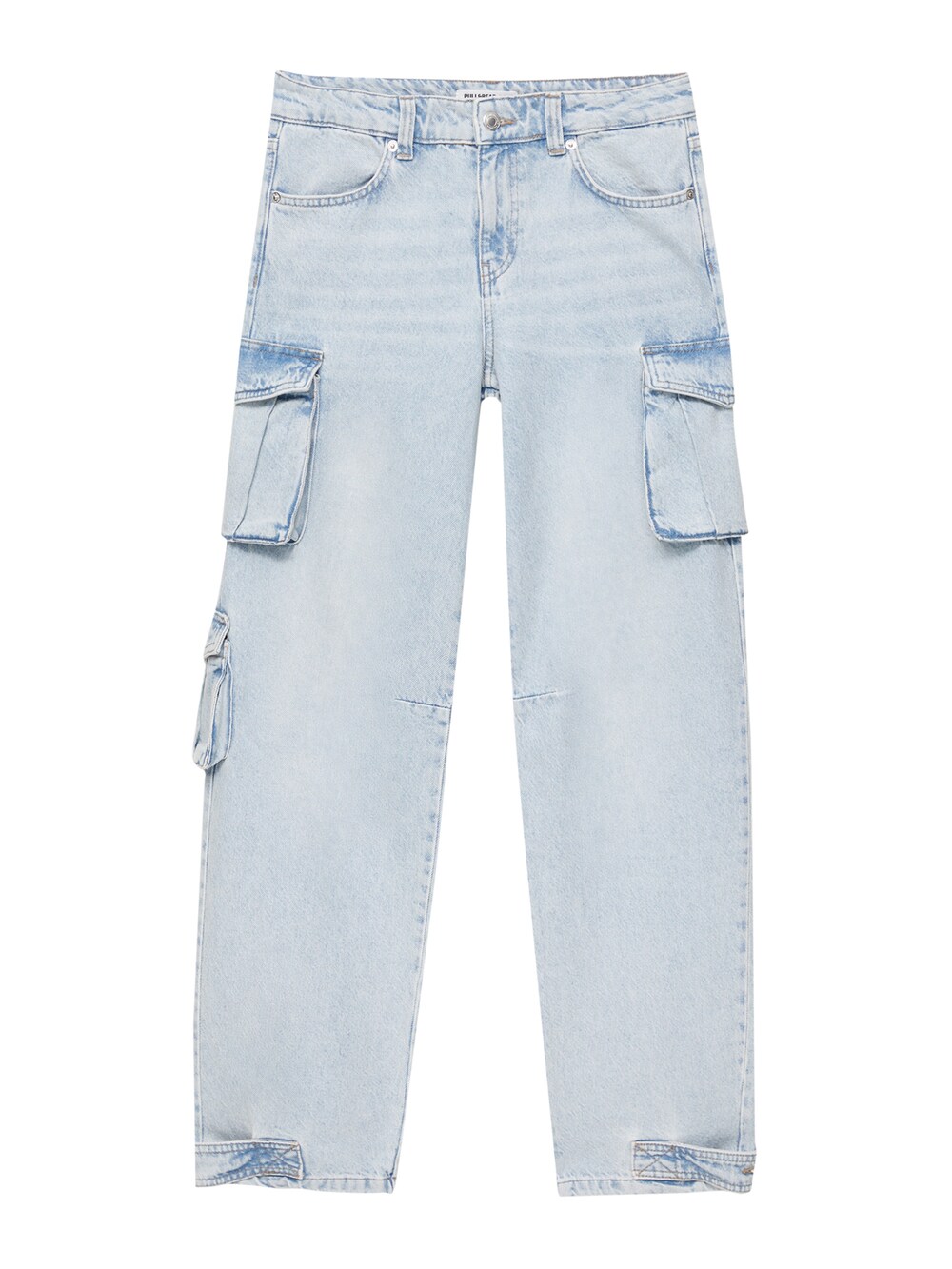 Широкие джинсы-карго Pull&Bear, светло-синий широкие джинсы карго pull