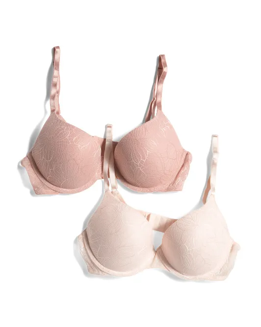 

2 комплекта жаккардовых бюстгальтеров с мягкой подтяжкой Ellen Tracy Foundations, цвет Rose Natural