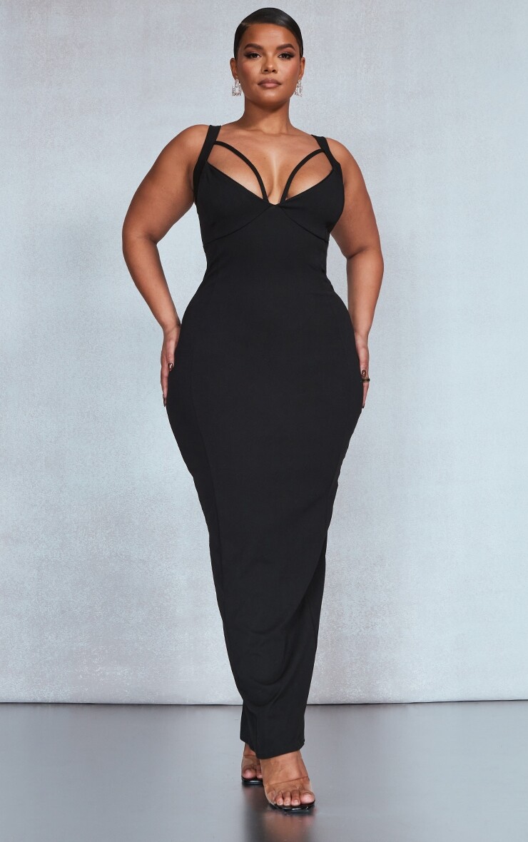 

PrettyLittleThing Черное платье макси Plus с бретелями