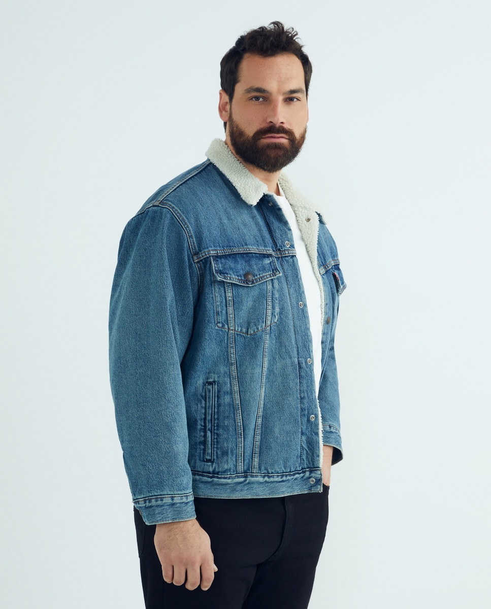 Мужская джинсовая куртка средней стирки с подкладкой из овчины больших размеров Levi's, синий