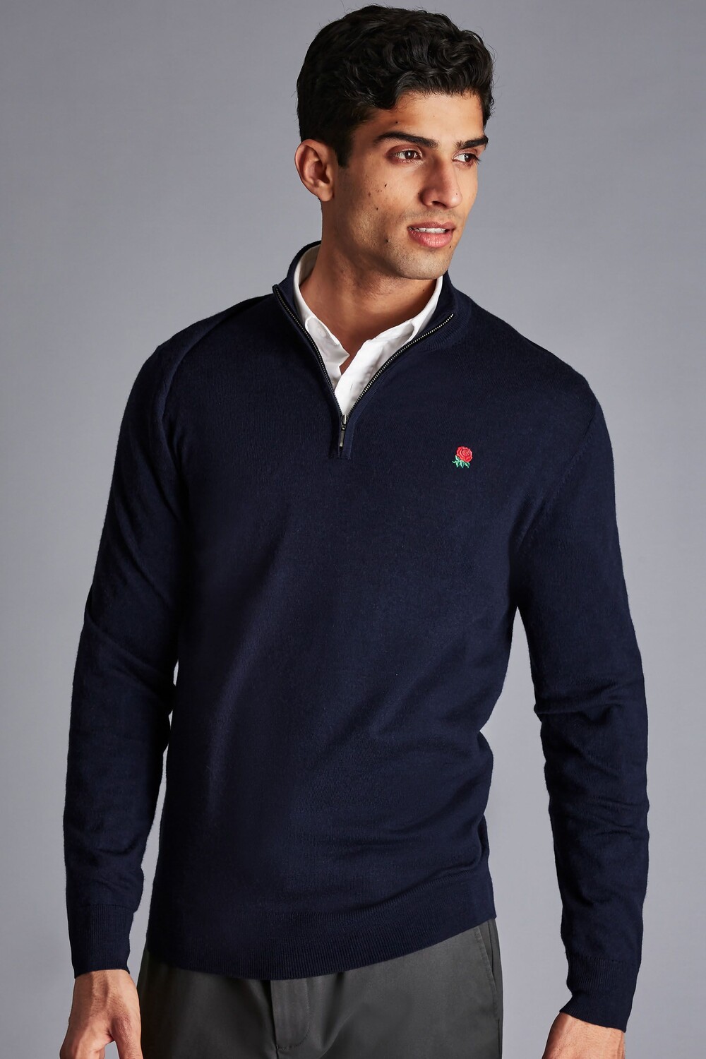 

Короткий свитер на молнии RFU Pure из шерсти мериноса Charles Tyrwhitt, синий