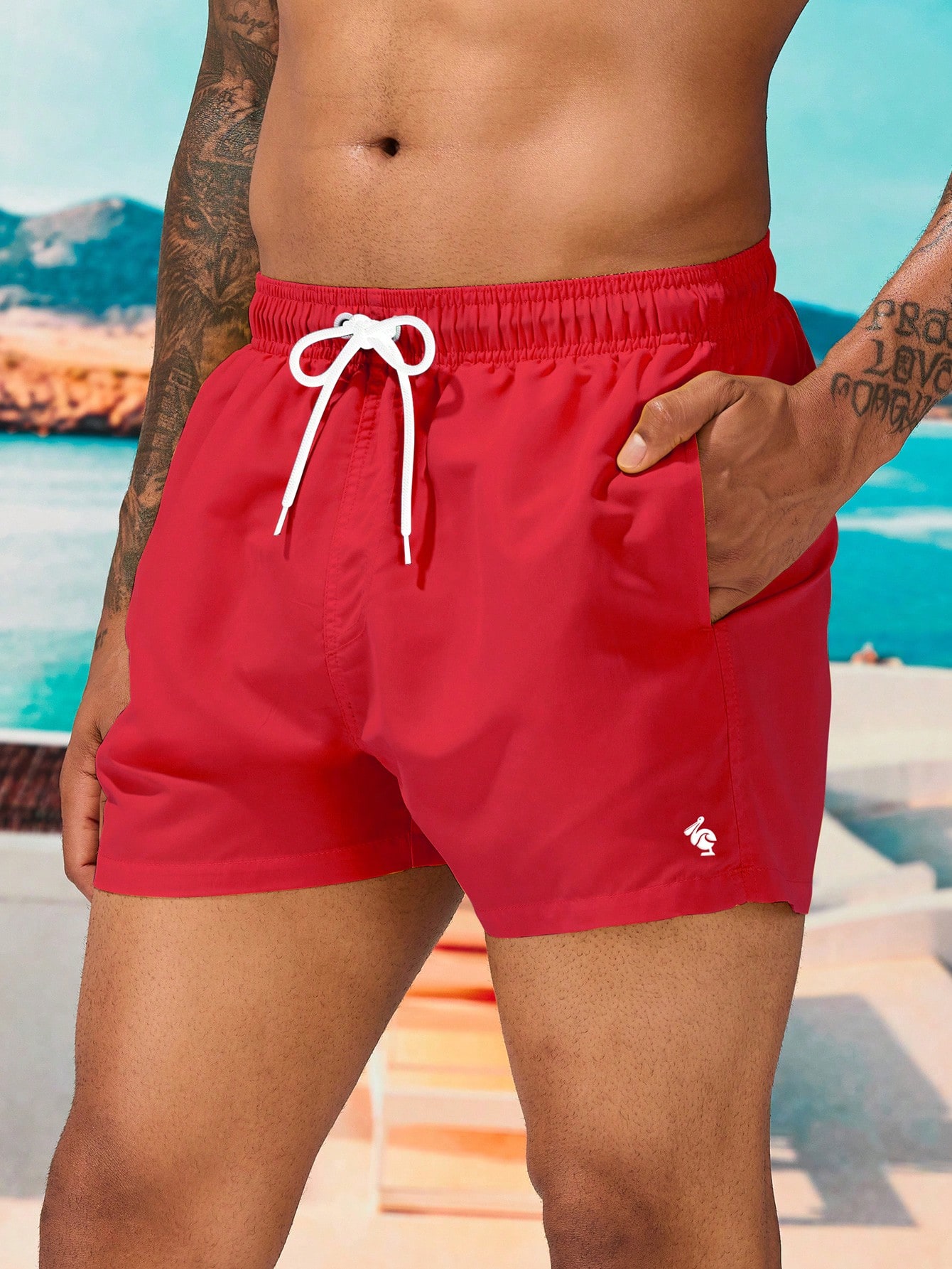 Мужские однотонные пляжные шорты Manfinity с завязками на талии, красный мужские повседневные шорты с леопардовым принтом штаны для плавания гавайские пляжные шорты быстросохнущие для пляжа для отпуска лето