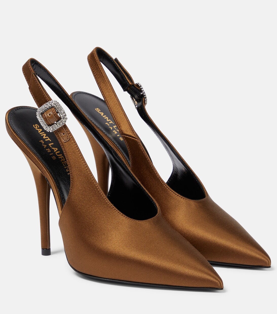 

Атласные туфли-лодочки Yasmeen с ремешком на пятке Saint Laurent, коричневый
