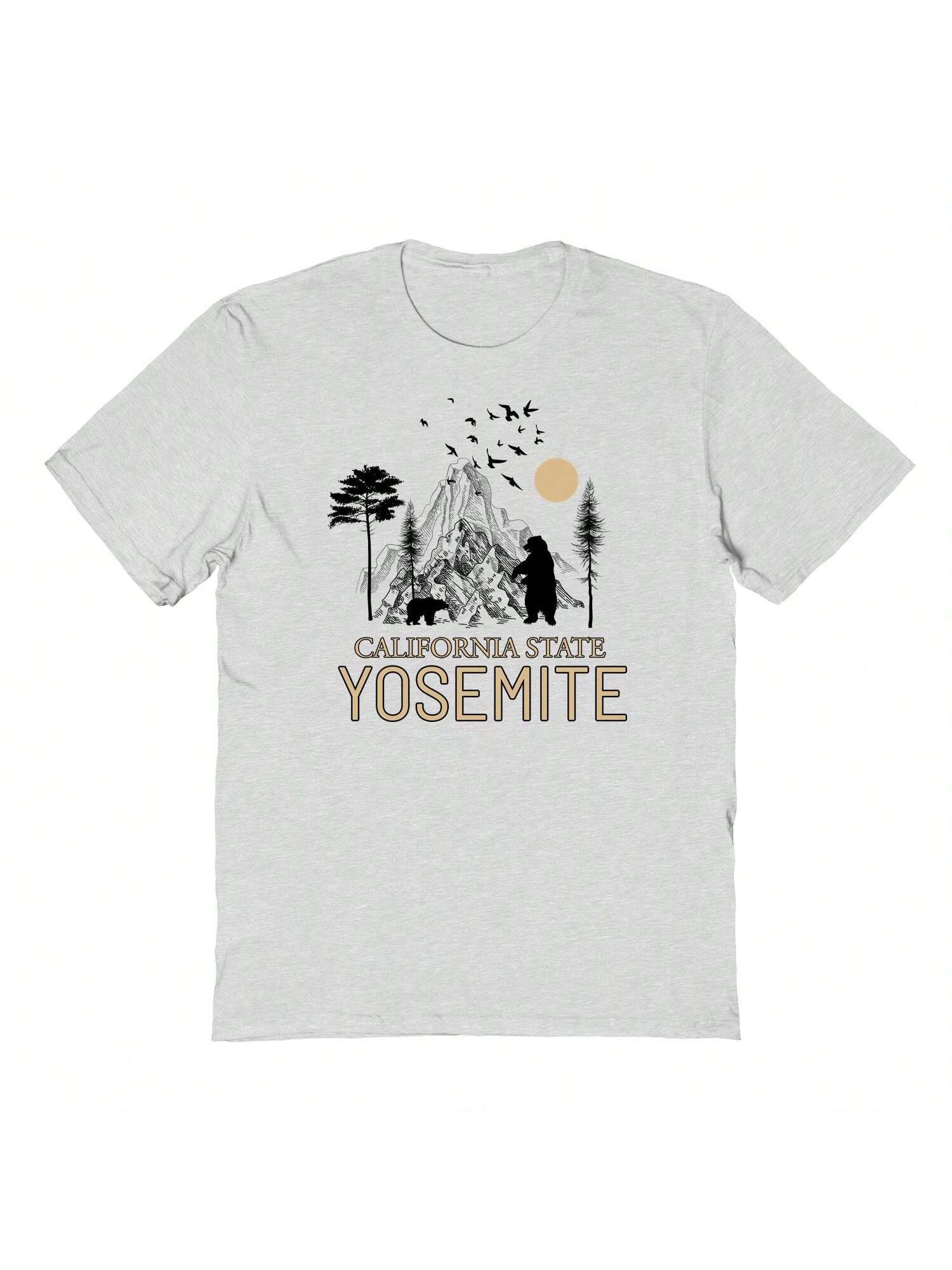 Мужская хлопковая футболка с короткими рукавами Country Parks California State Yose Mite Graphic Sand, светло-серый