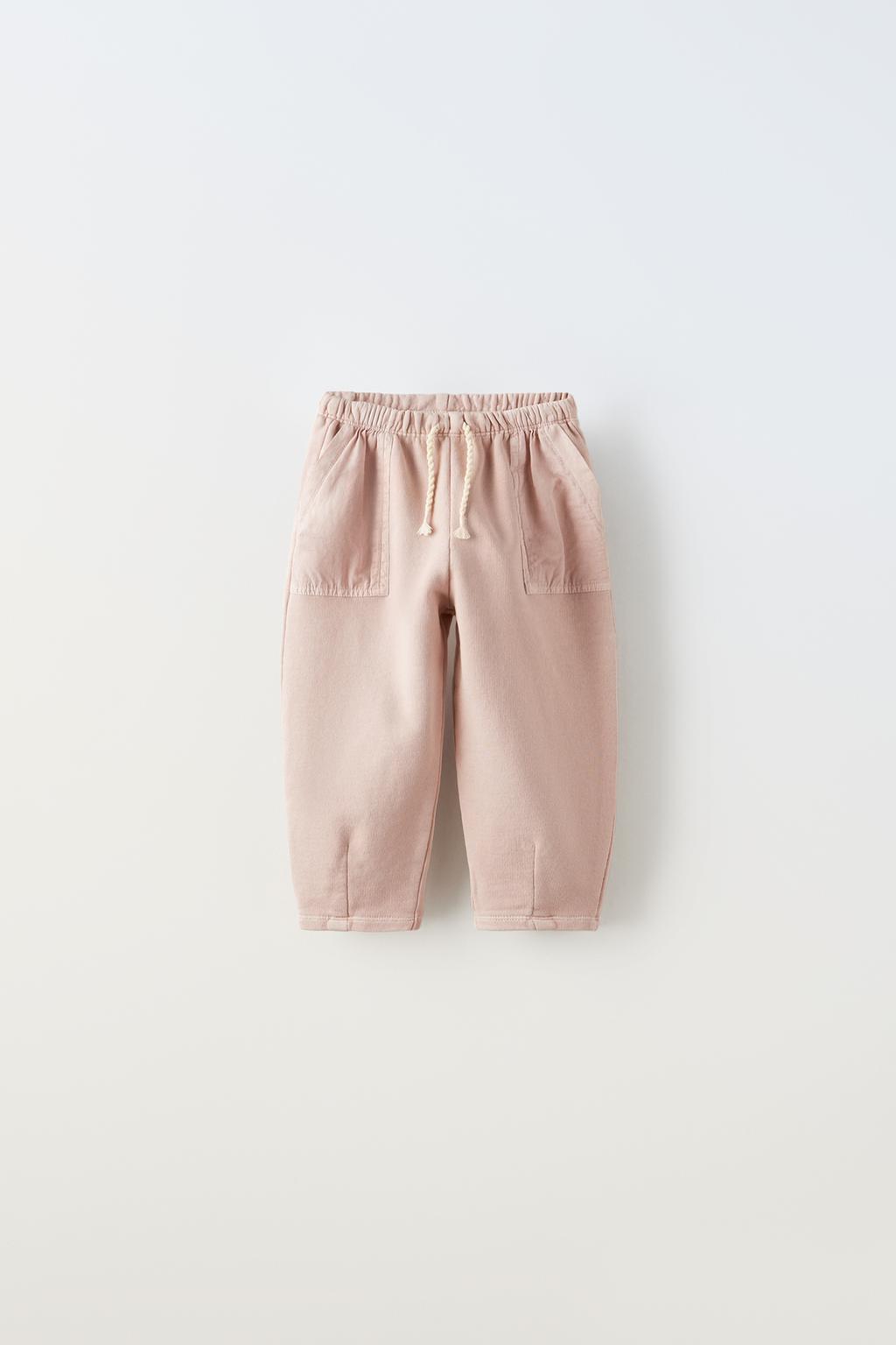 Контрастные брюки ZARA, пыльно-розовый
