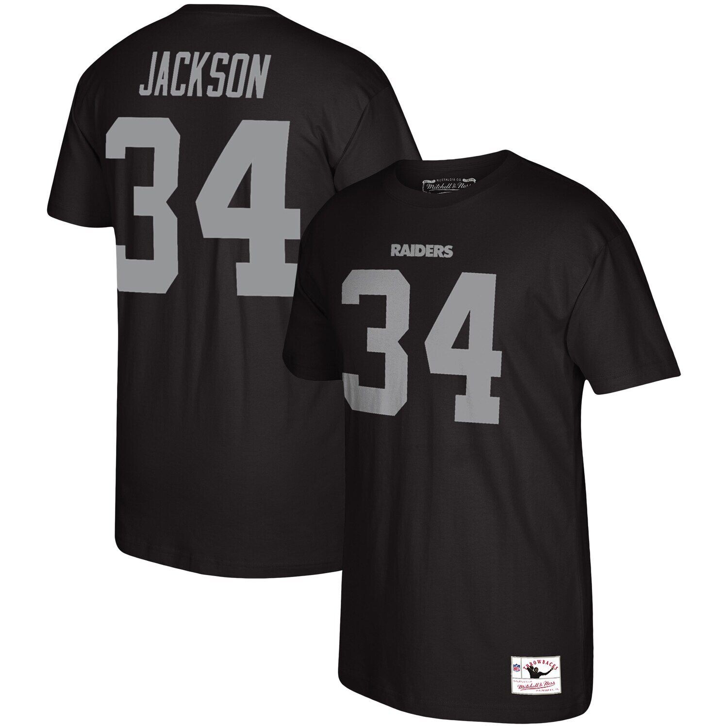 

Мужская черная футболка Mitchell & Ness Bo Jackson Los Angeles Raiders с именем и номером игрока в отставке