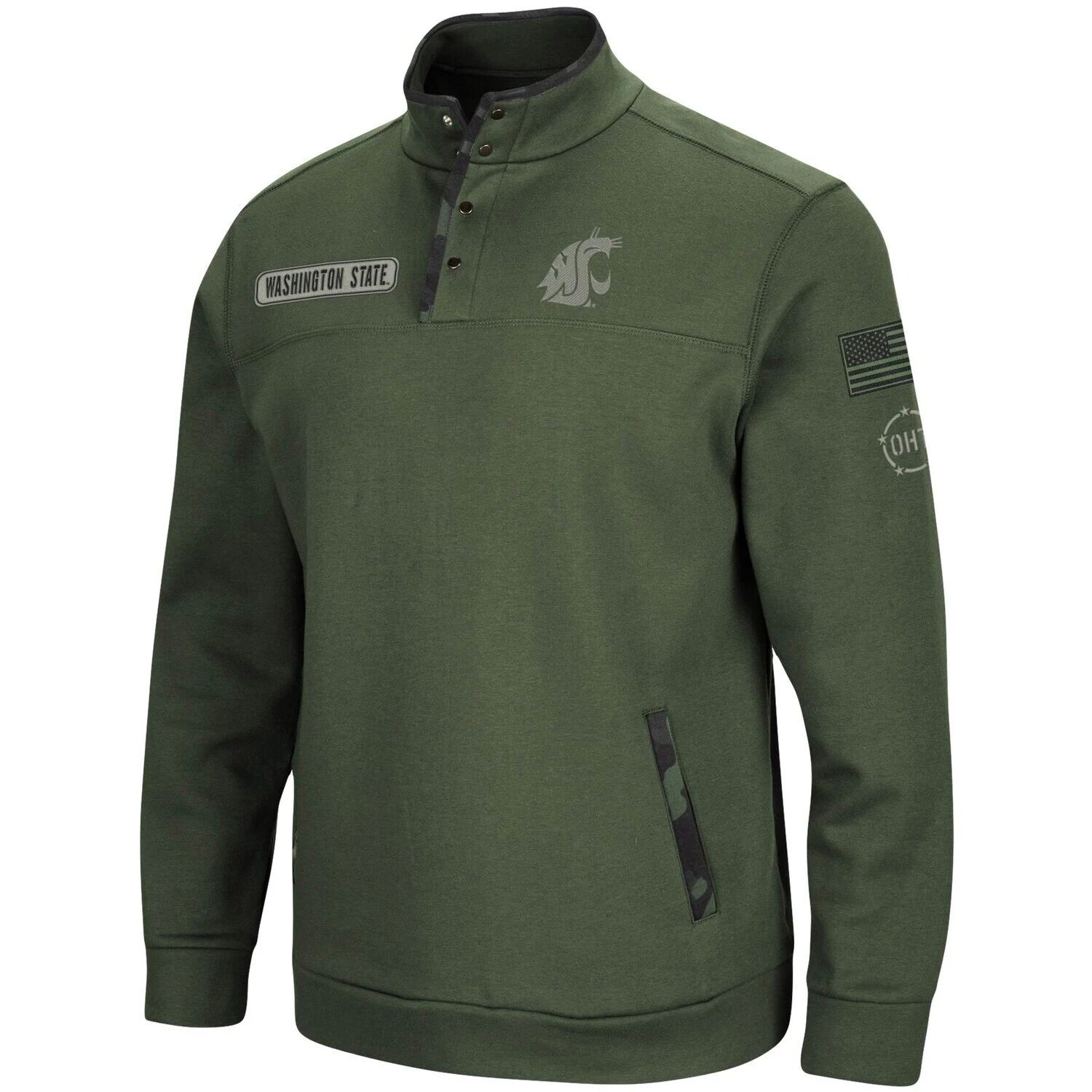 

Мужская оливковая куртка на четверть кнопки Washington State Cougars OHT Military Appreciation Digit Colosseum, Зеленый