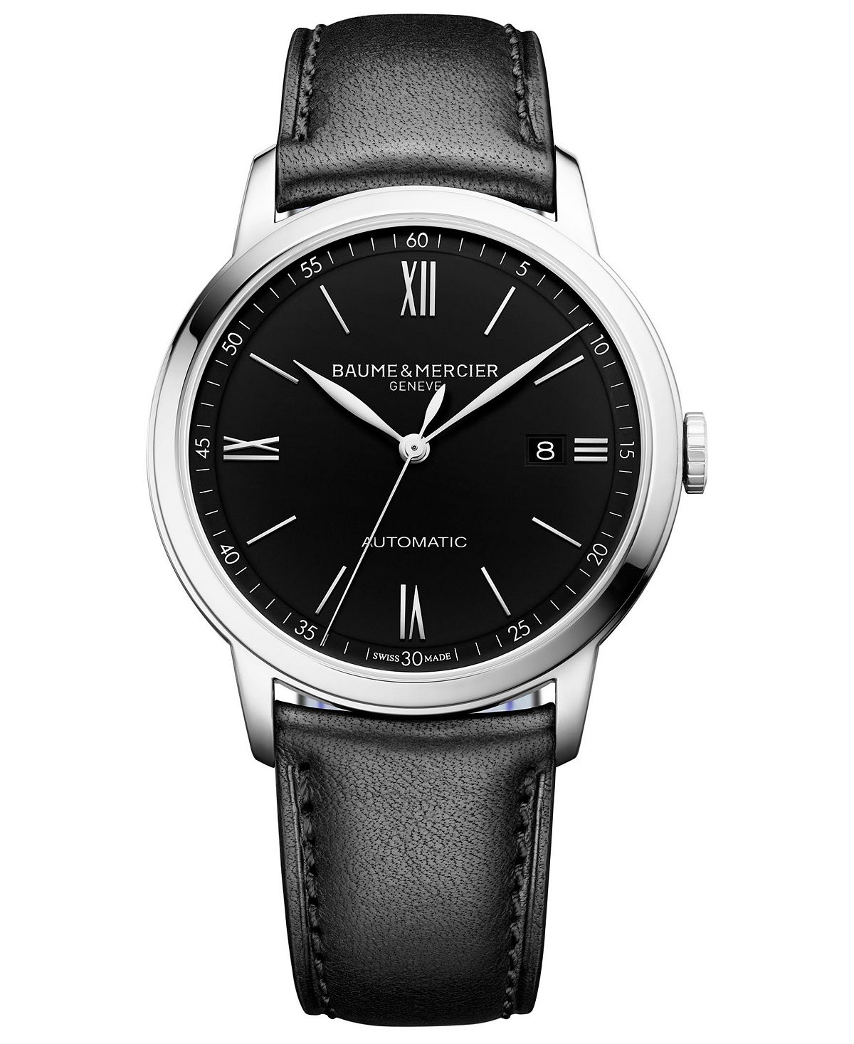 Мужские швейцарские автоматические часы Classima с черным кожаным ремешком, 42 мм Baume & Mercier