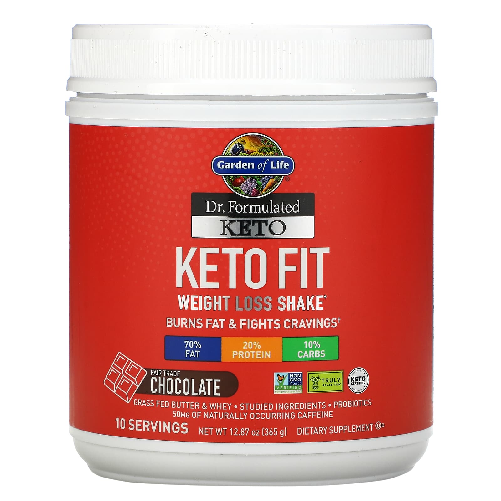 

Dr. Formulated, Keto Fit, коктейль для похудения, шоколад, 365 г (12,87 унции), Garden of Life