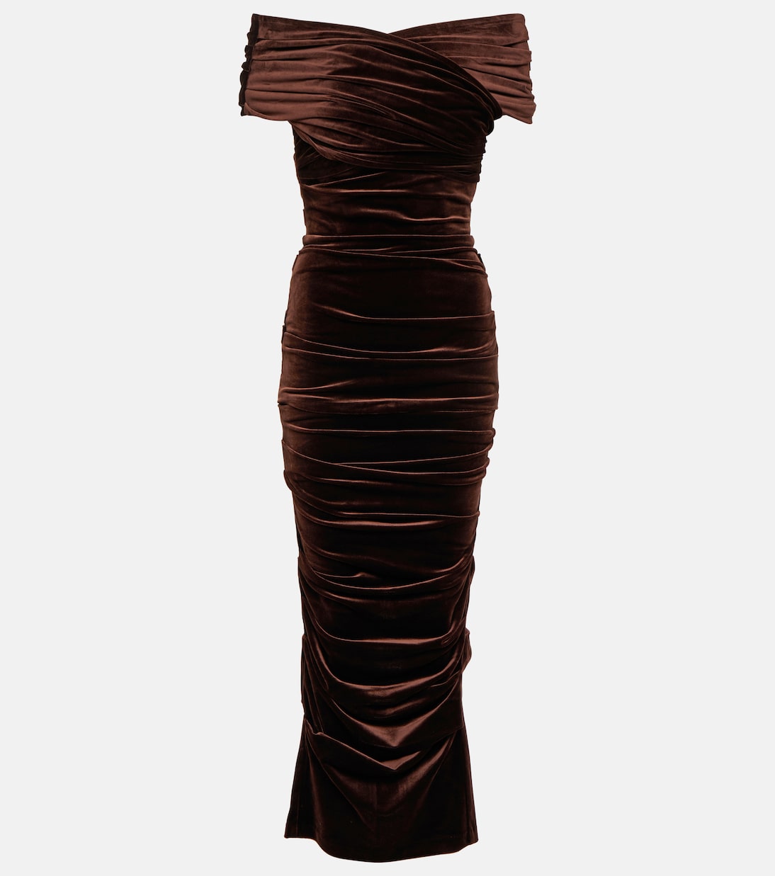 Бархатное платье миди с открытыми плечами Alex Perry, коричневый