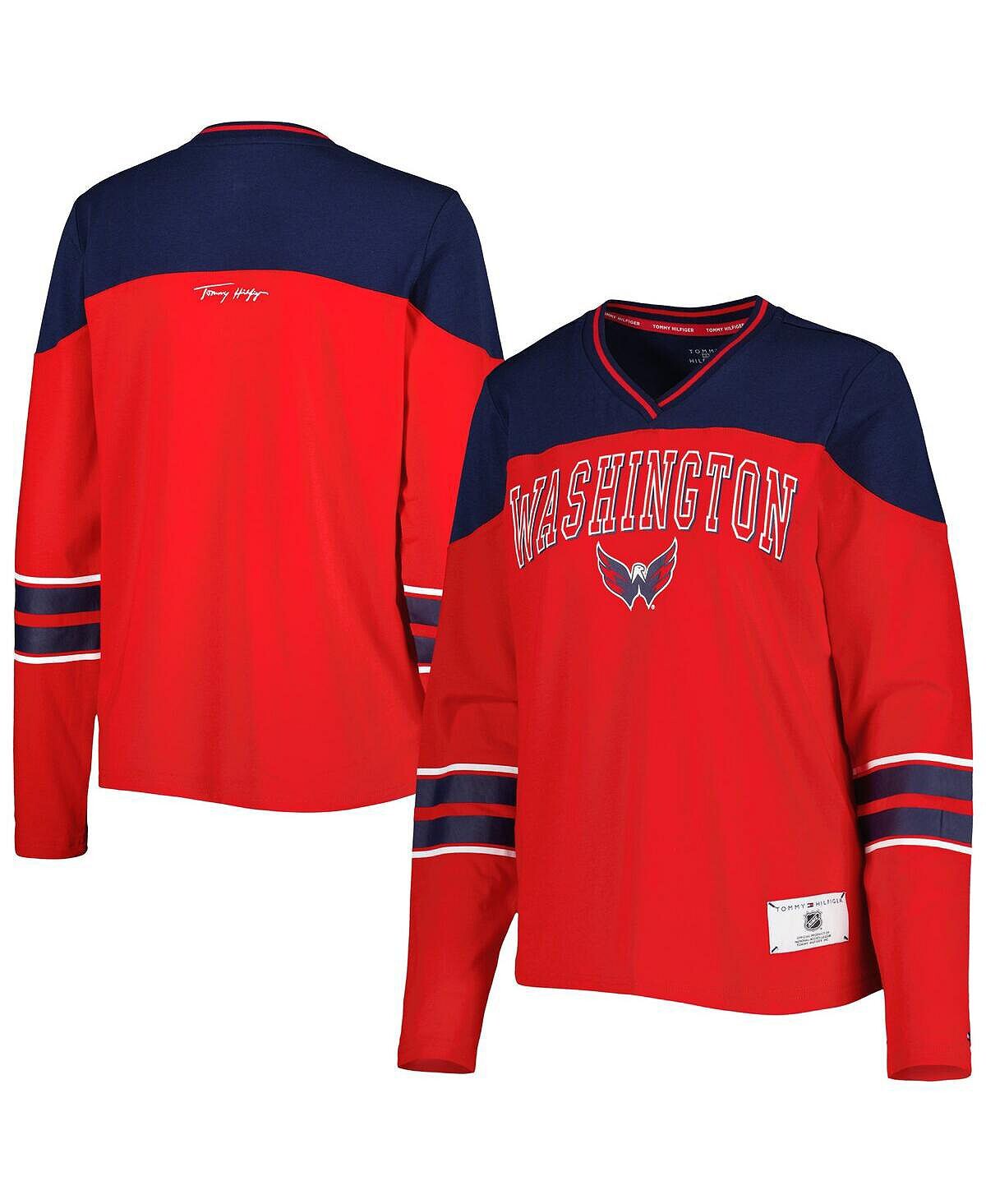 

Красная женская футболка Washington Capitals Abigail с v-образным вырезом и длинными рукавами Tommy Hilfiger, красный