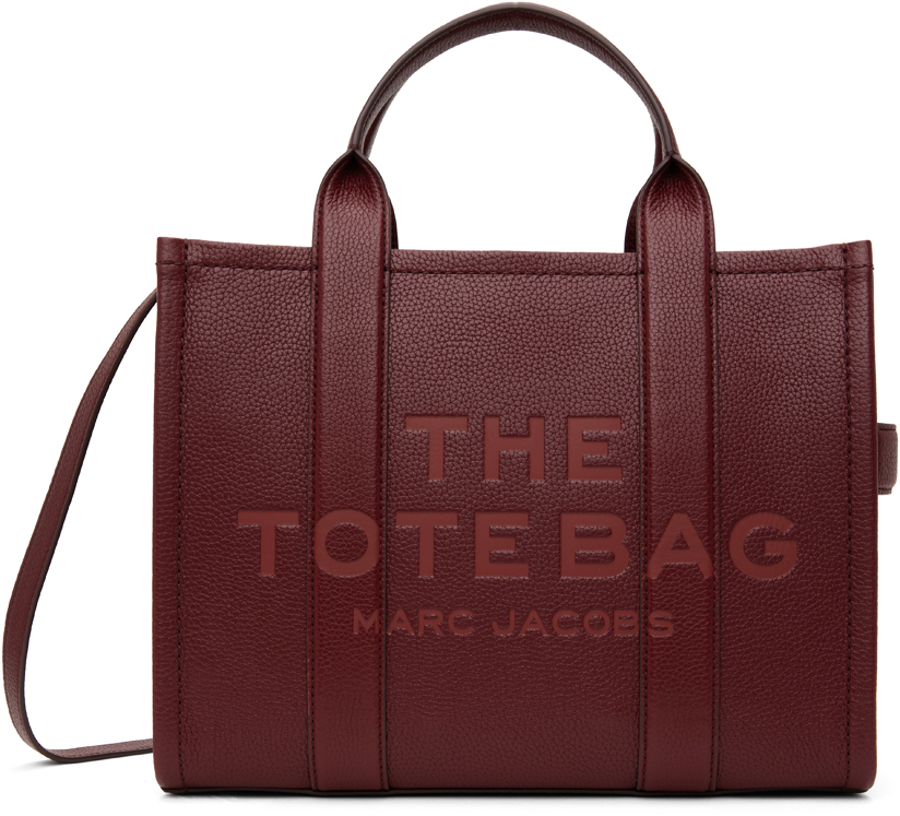 Бордовая кожаная сумка-тоут среднего размера Marc Jacobs сумка кожаная на три входа мягкая ручка пудра polina