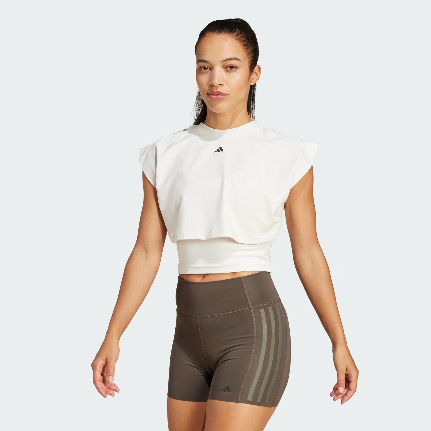 

Майка Power Boxy из французского терри с 3 полосками Adidas, цвет Chalk White