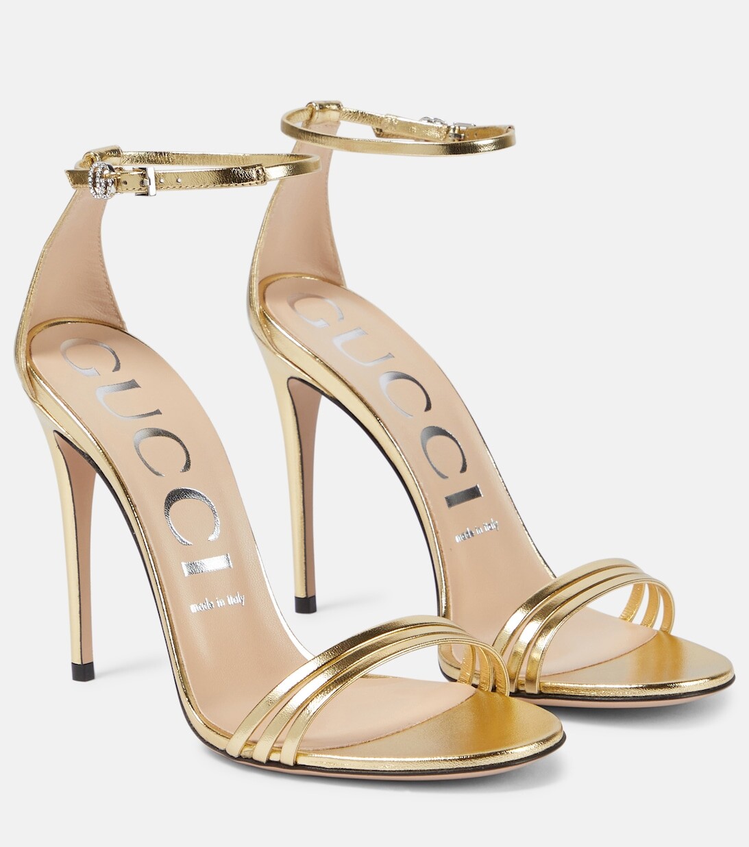 

Сандалии из металлизированной кожи Gucci, золотой