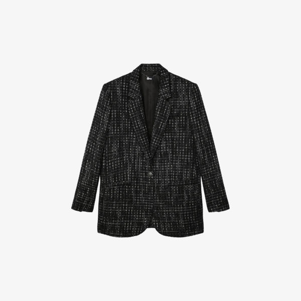 цена Однобортный пиджак из смесового хлопка с зубчатым воротником The Kooples, черный