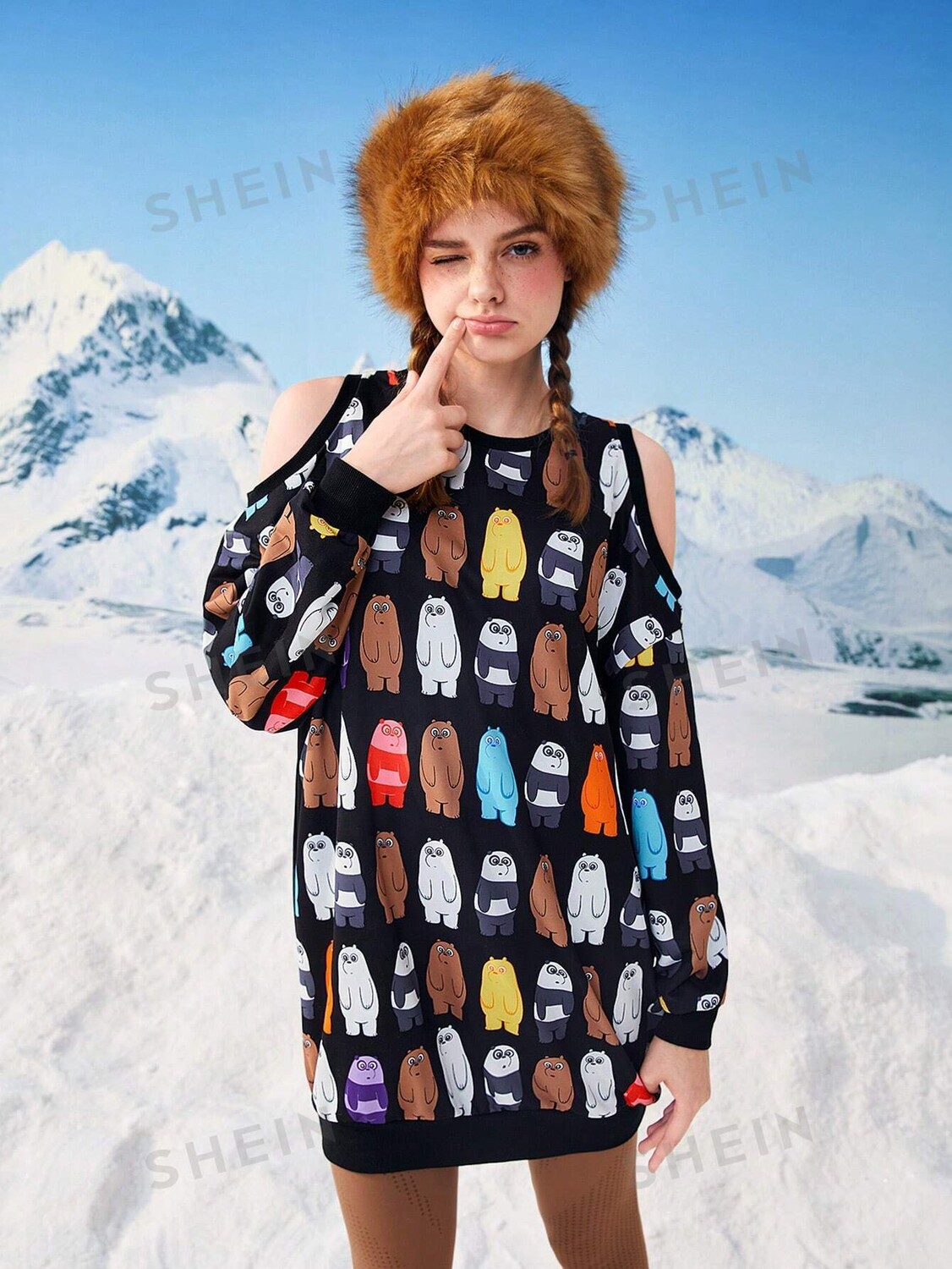 

Платье-толстовка Shein с открытыми плечами, черный
