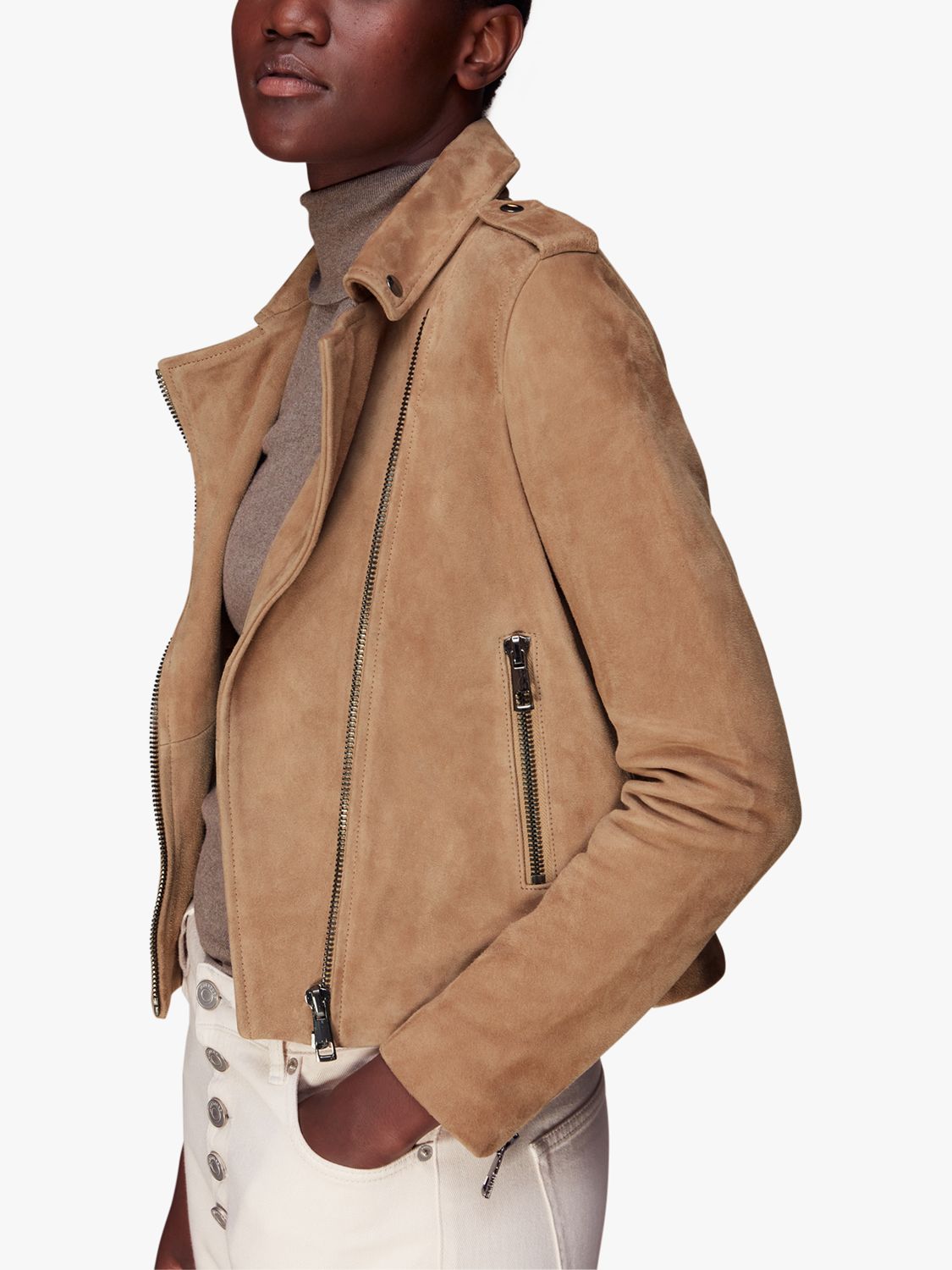 Замшевая кожаная куртка Whistles Agnes, светло-коричневая светло коричневая замшевая куртка icon stand studio
