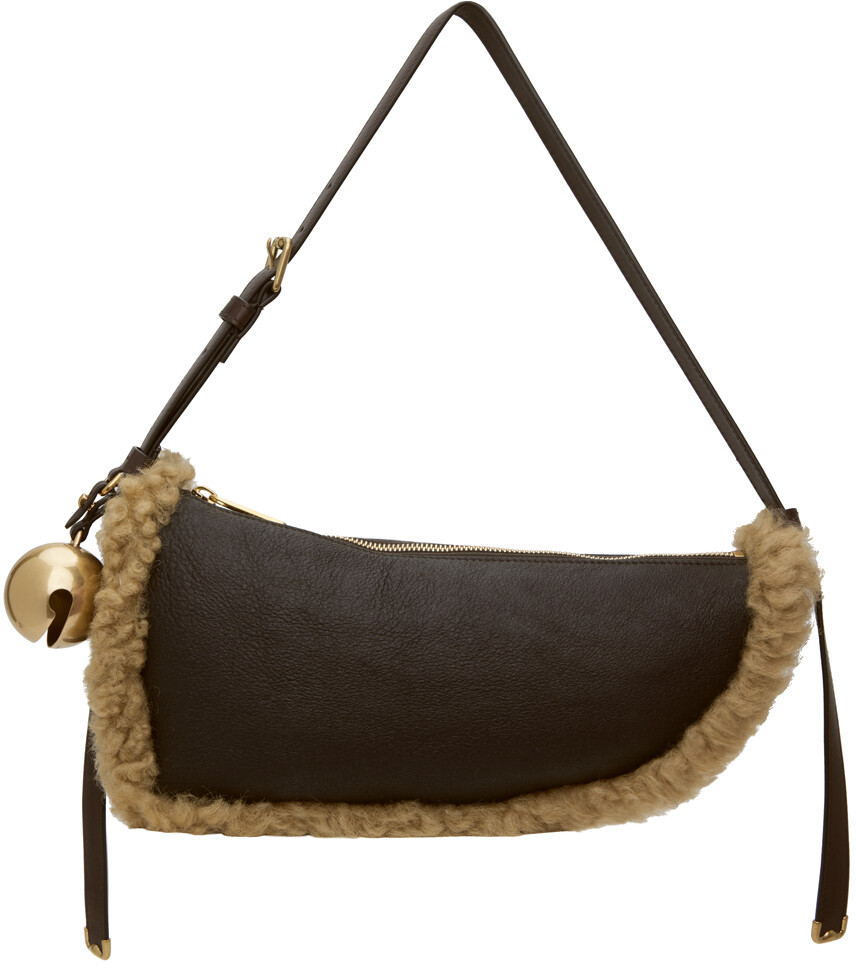 

Коричневая маленькая слинг-сумка Shield Burberry, цвет Moss