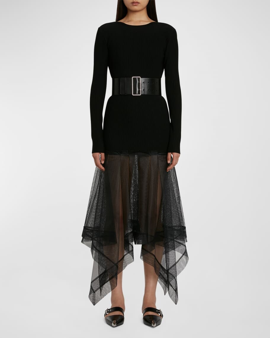 

Асимметричное объемное платье с юбкой из органзы Alexander McQueen