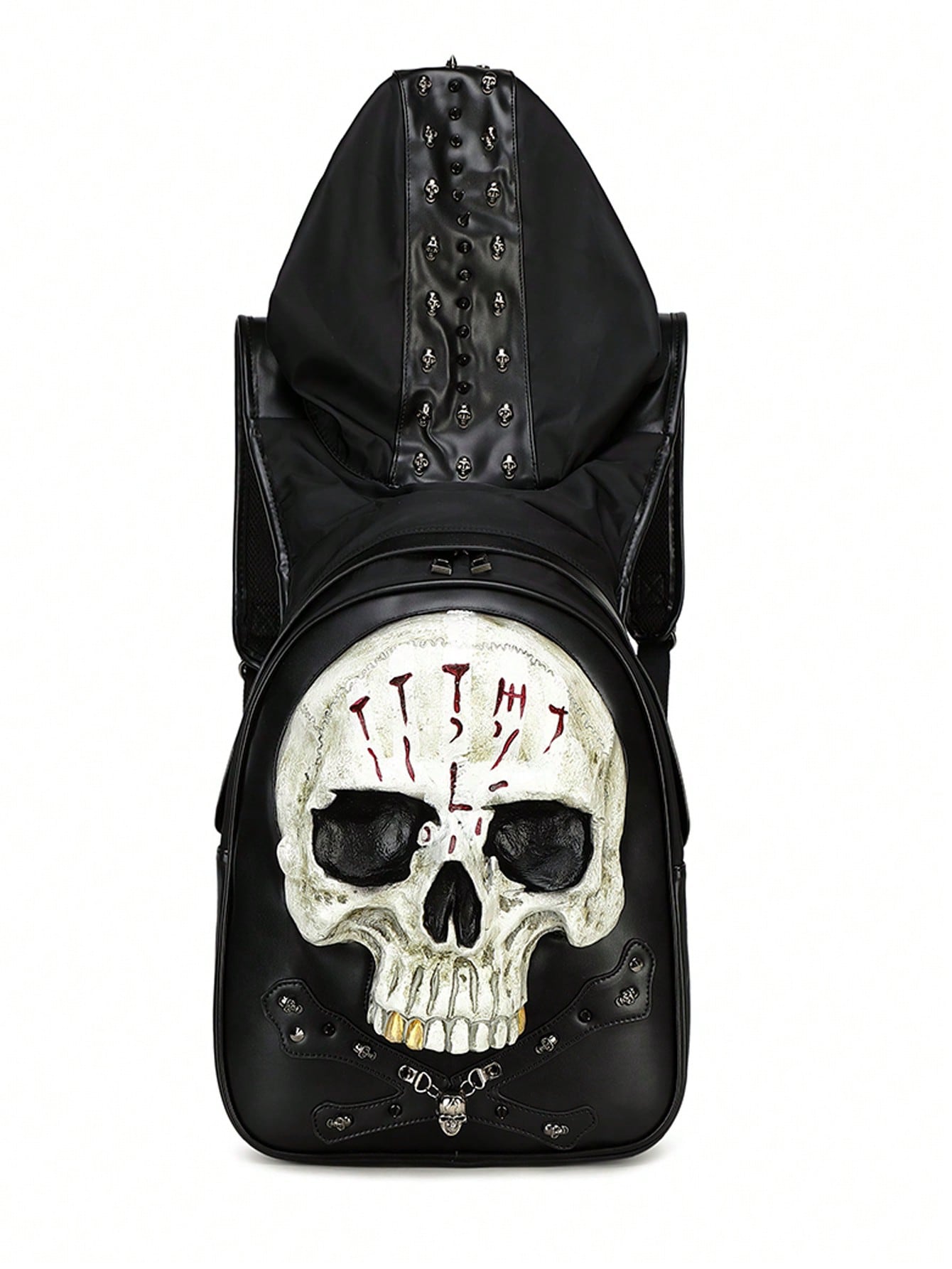 цена 2024Ручная роспись Готический рюкзак с кепкой 3D Череп Компьютерный рюкзак из искусственной кожи Многофункциональный уличный рюкзак, черное и белое