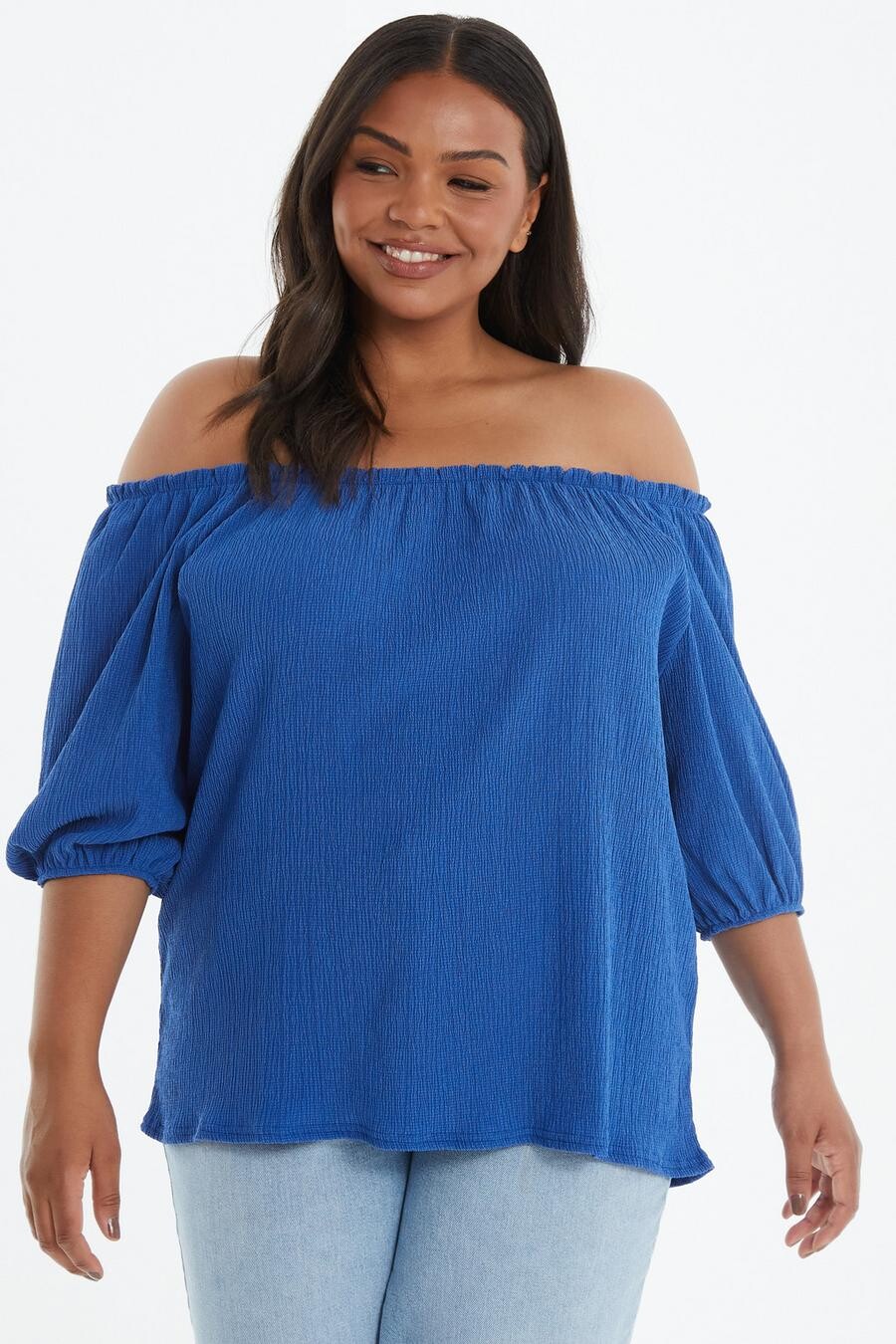

Топ Curve Blue Bardot Crinkle QUIZ Clothing