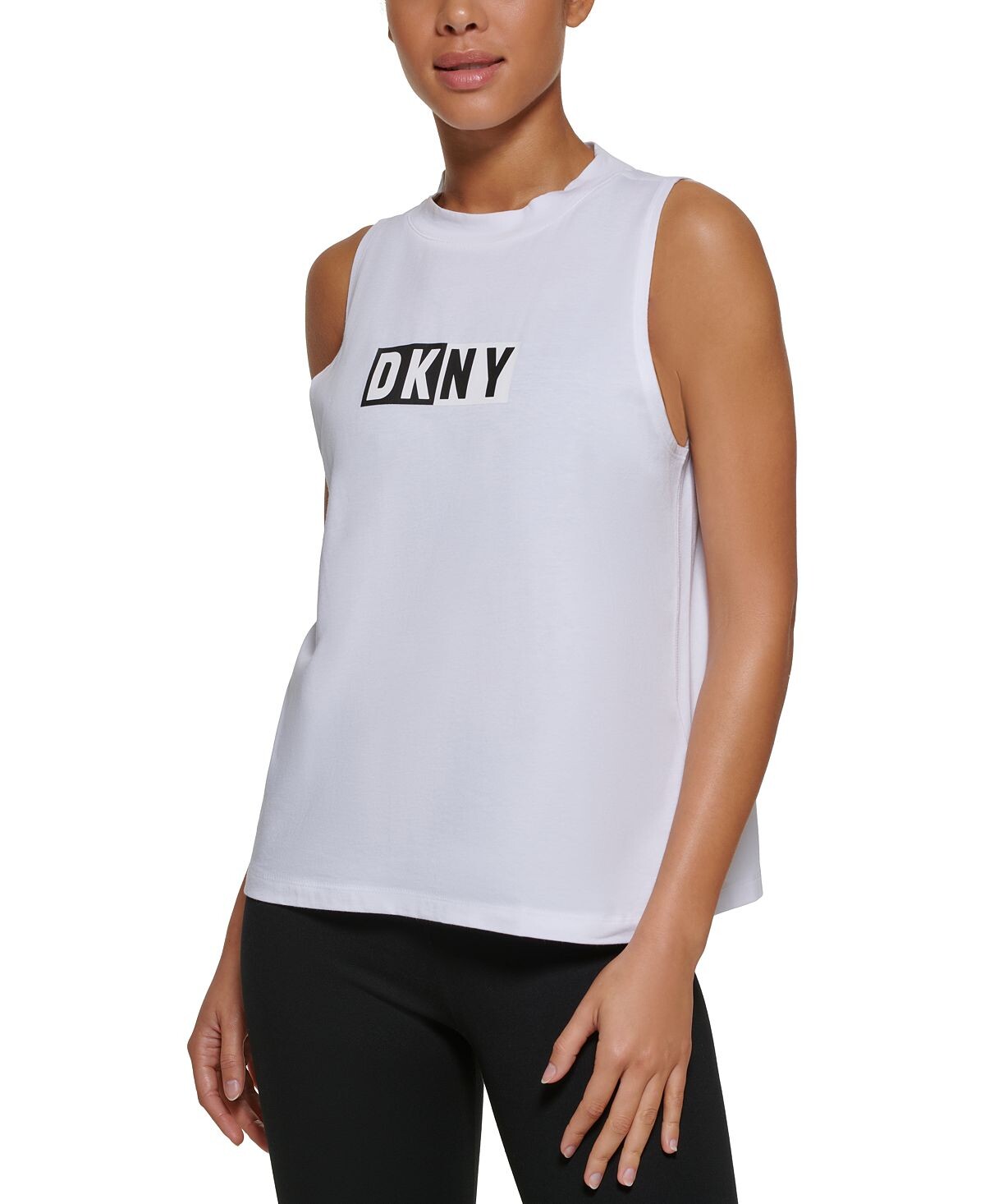 

Спортивная женская двухцветная майка с логотипом и принтом DKNY, белый