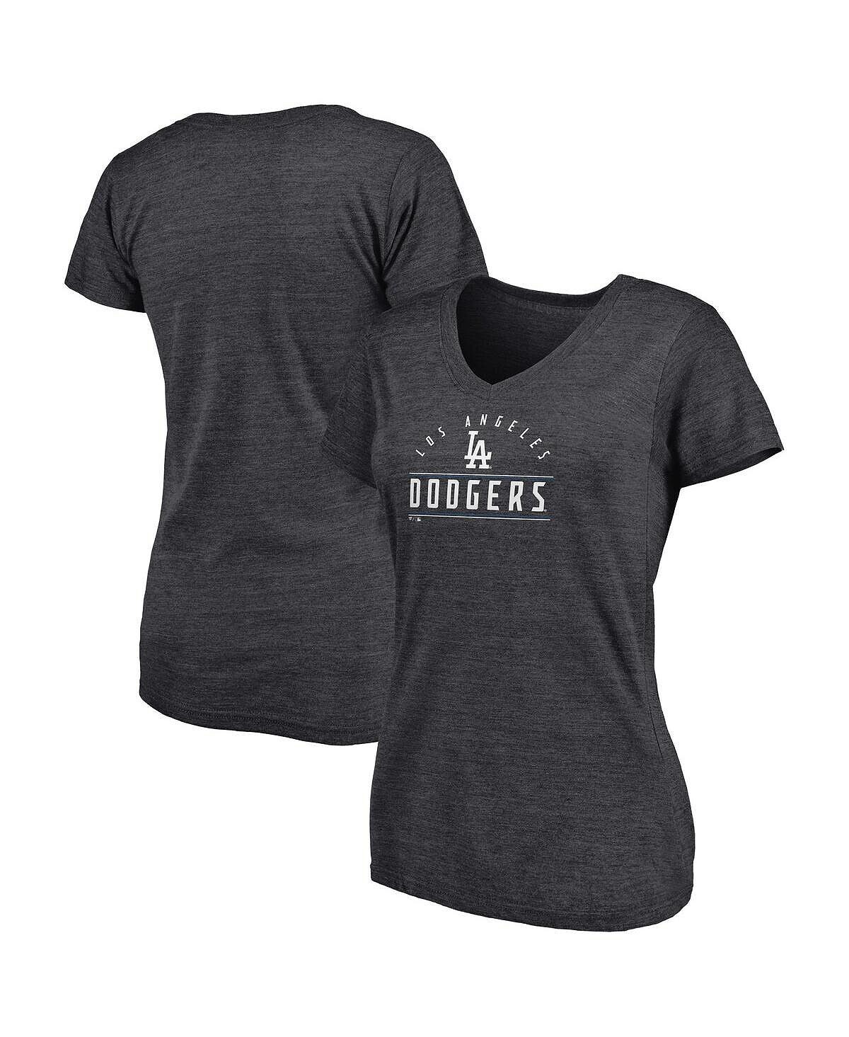 

Женская футболка с v-образным вырезом и фирменным логотипом Heather Charcoal Los Angeles Dodgers League Leader Fanatics
