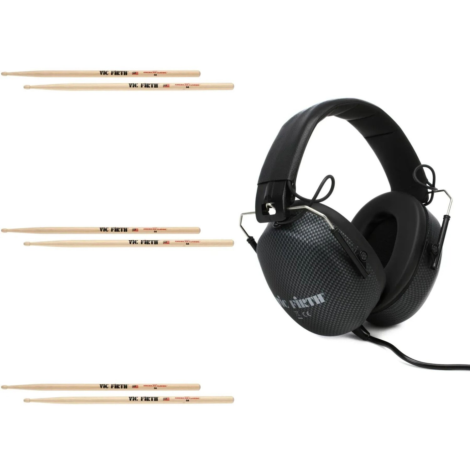 

Классические американские барабанные палочки Vic Firth - 5A - комплект с деревянным наконечником и стереоизоляционными наушниками SIH2