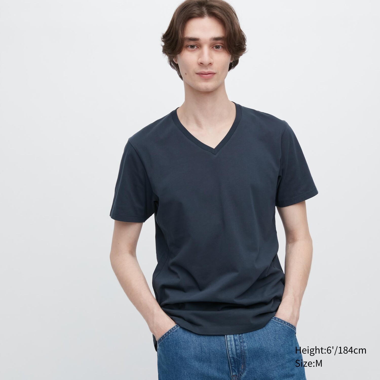 Футболка мужская Uniqlo Supima с V-образным вырезом, темно-синий футболка uniqlo supima cotton v neck темно синий