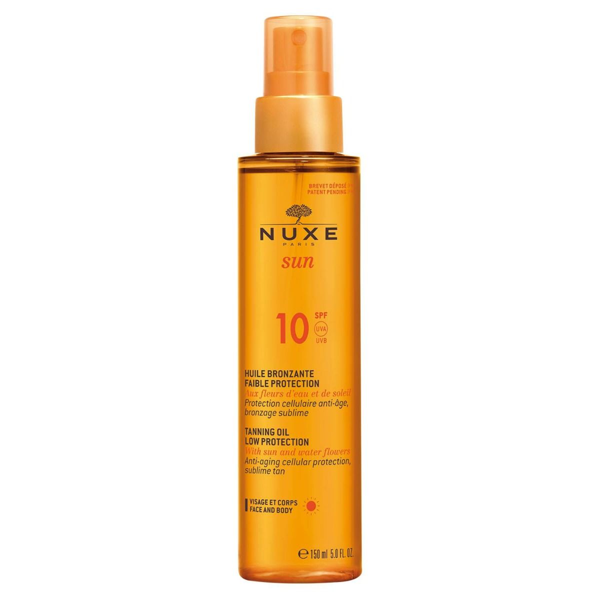 Nuxe Sun SPF10 масло для загара, 150 ml nuxe sun tanning oil spf10 face and body 150 ml