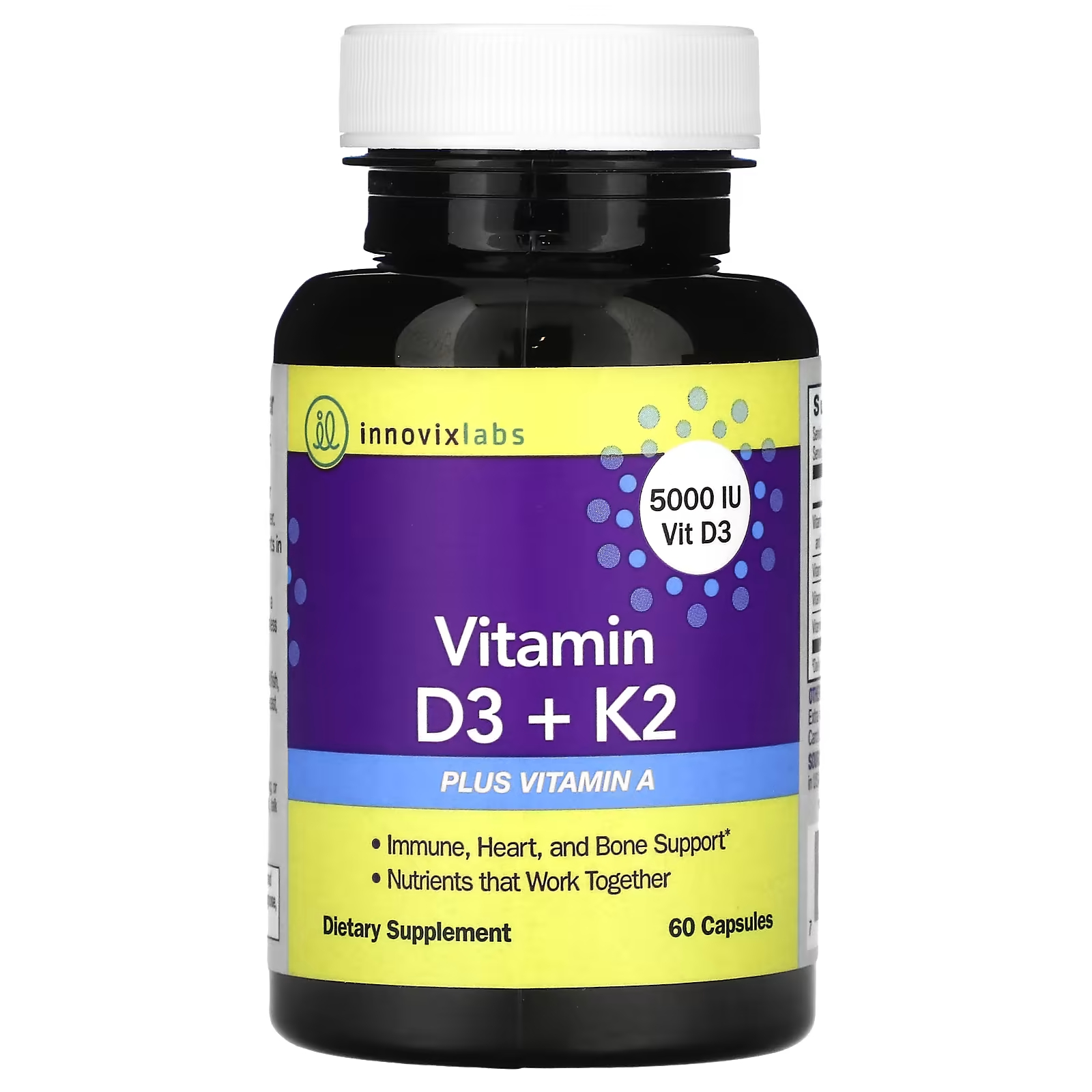 Витамин D3 InnovixLabs + K2, 60 капсул витамин d3 k2 60 растительных капсул plameca