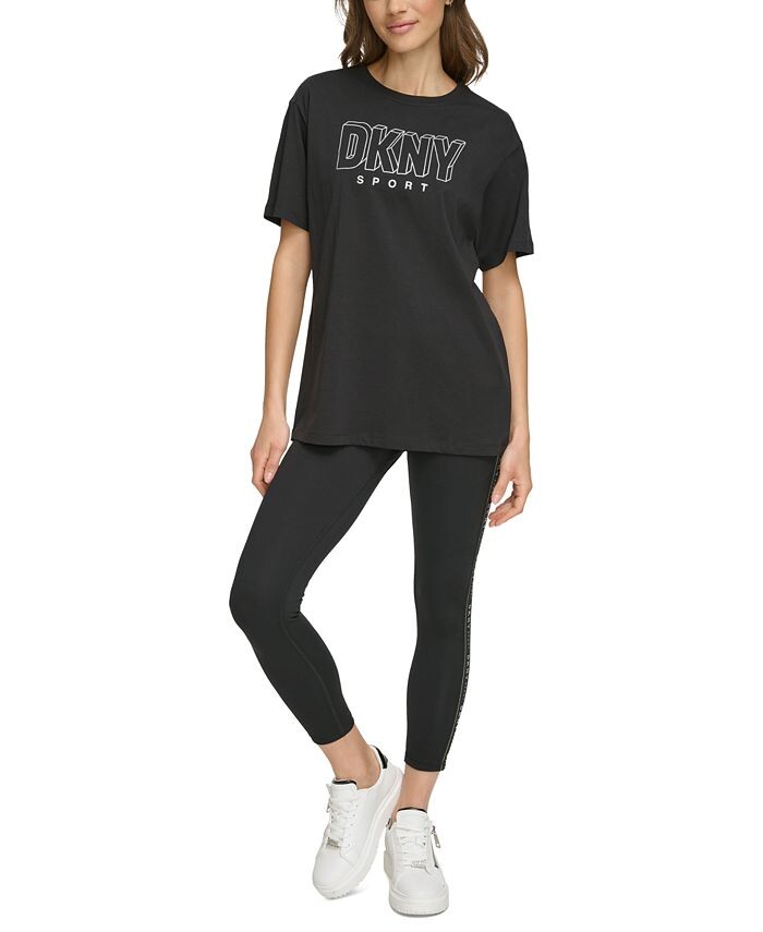 

Женская хлопковая футболка с блестящим логотипом DKNY, черный