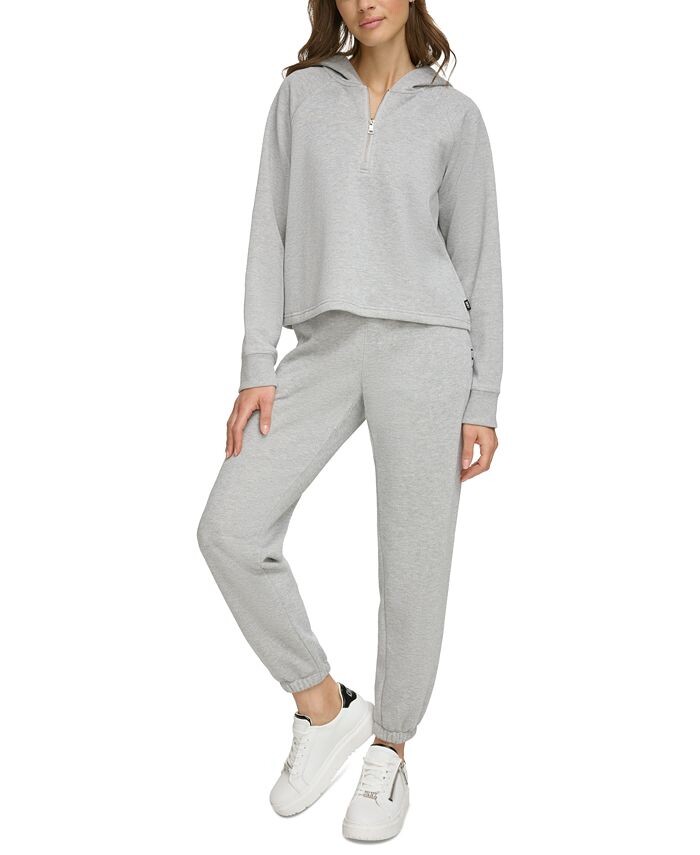 

Женская худи из блестящего флиса с молнией до половины DKNY, серебро