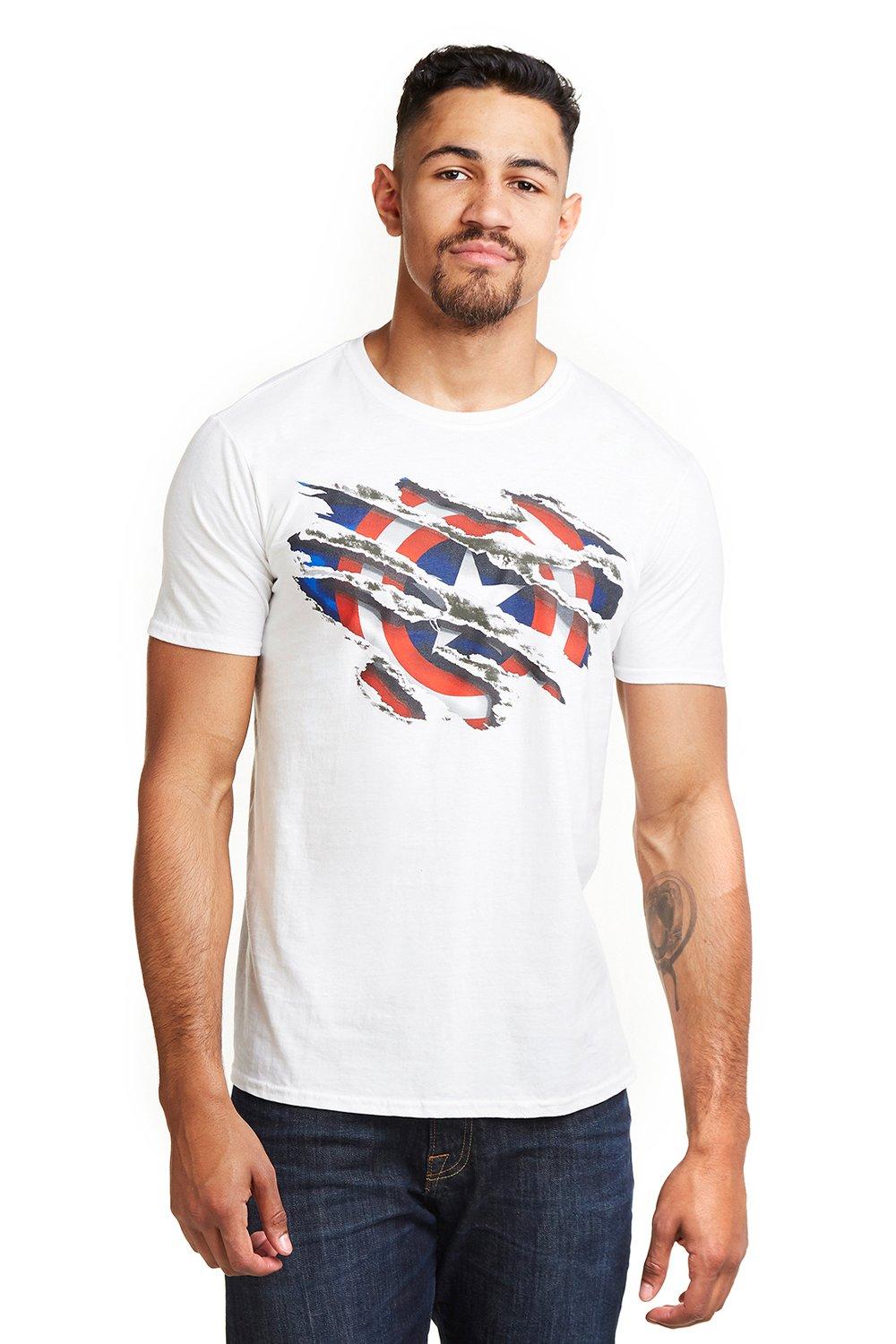 Рваная хлопковая футболка «Капитан Америка» Marvel, белый