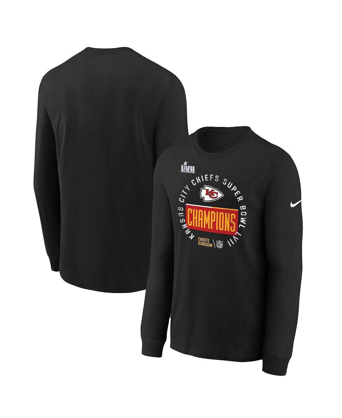 

Черная футболка с длинными рукавами Big Boys Kansas City Chiefs Super Bowl LVII Champions Locker Room Trophy Collection Nike