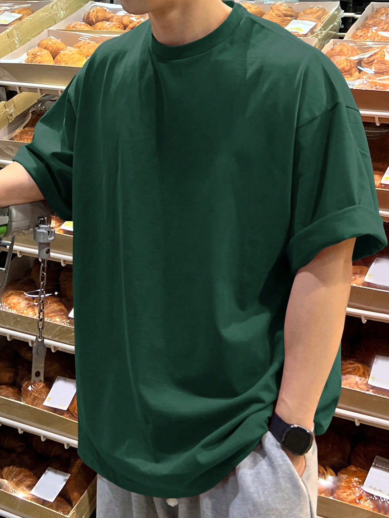 Мужская однотонная футболка DAZY с заниженными плечами, зеленый