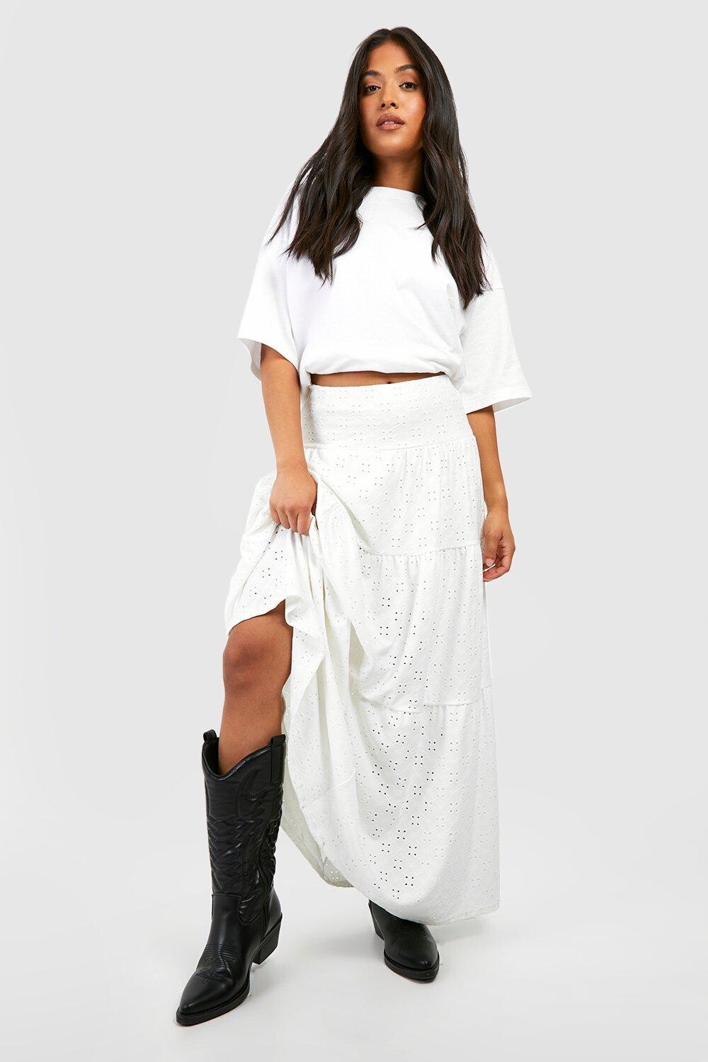 

Маленькая юбка макси бродери Boohoo, белый
