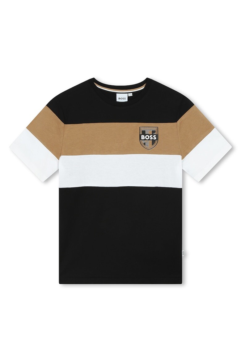

Хлопковая футболка в стиле колор-блок Boss Kidswear, черный