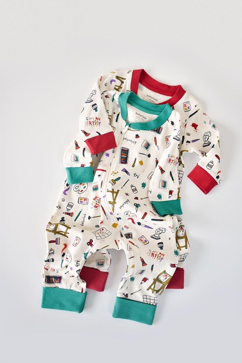 

Комбинезон из двух частей на молнии BabyCosy Organic Wear, зеленый-красный