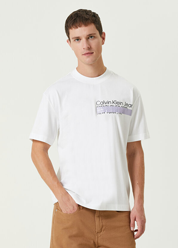 

Многослойная белая футболка с принтом address Calvin Klein, Белый