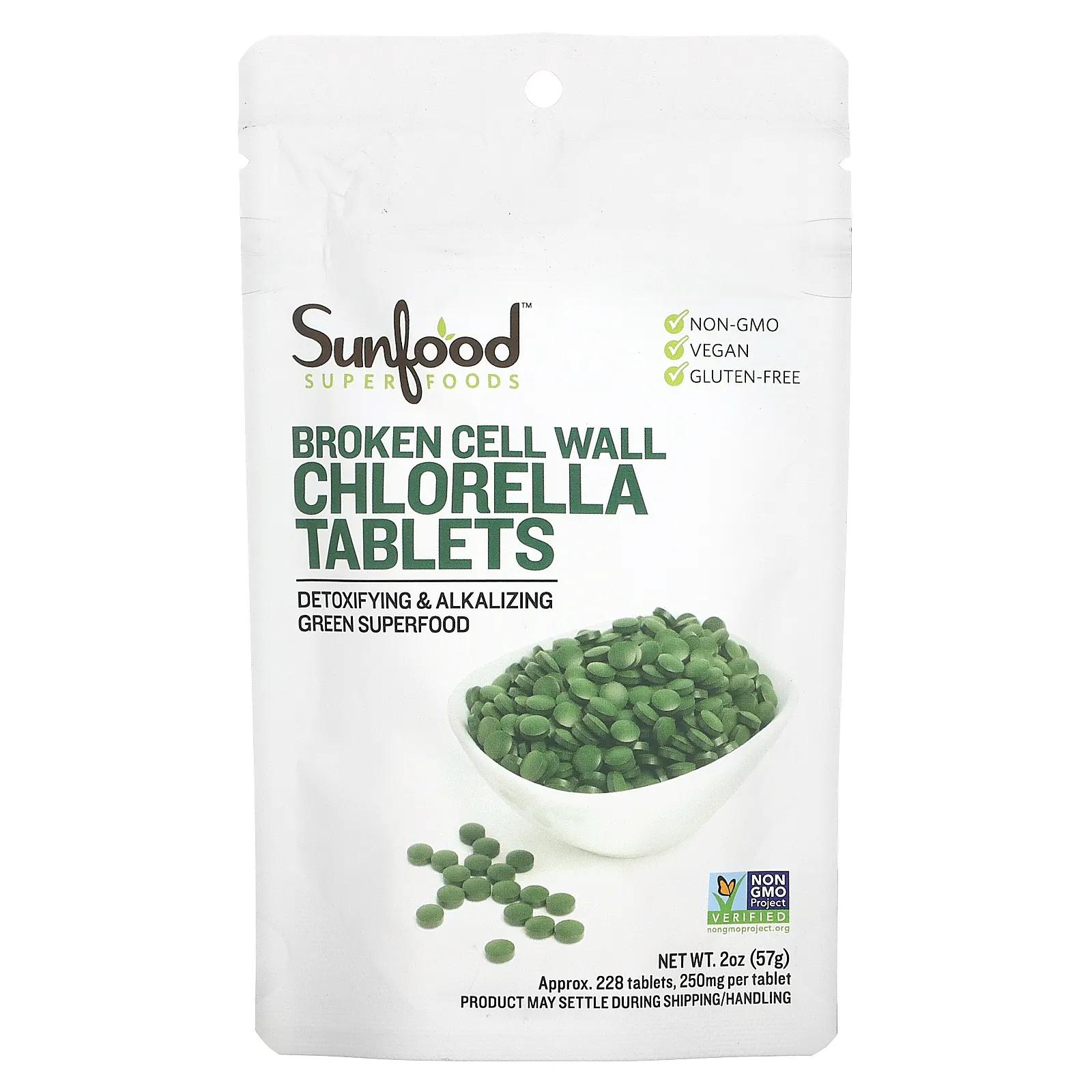 цена Sunfood Broken Cell Wall Chlorella Tablets 250 mg 228 Tablets 2 oz (57 g)
