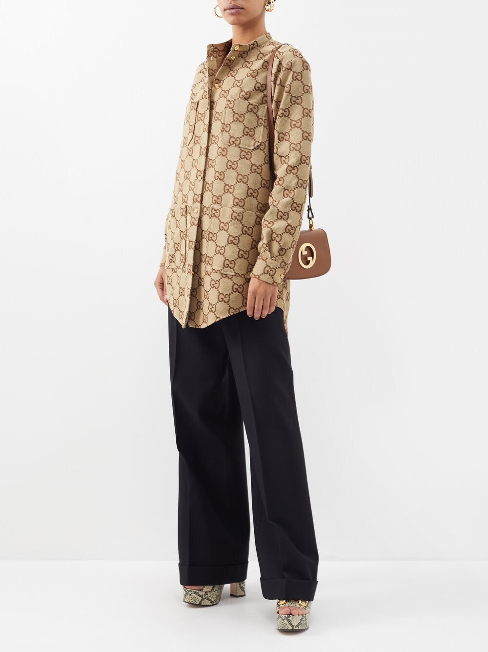 

Рубашка оверсайз из парусины с логотипом gg Gucci, бежевый