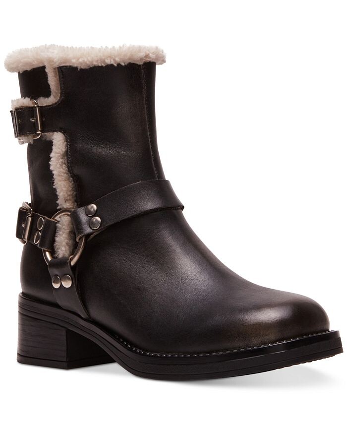 

Женские уютные мото ботильоны Brixton с пряжками Steve Madden, цвет Black Distressed