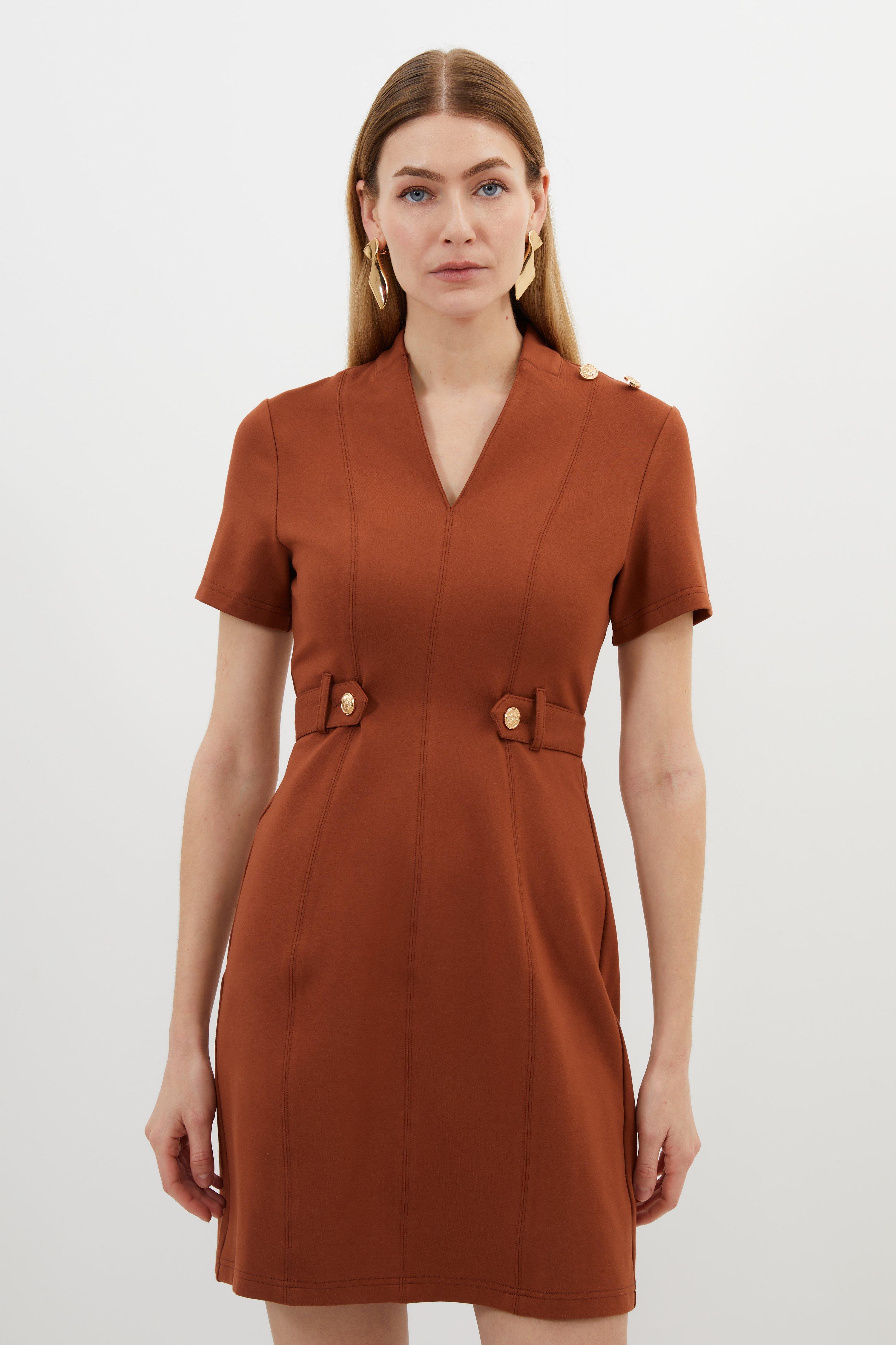 Мини-платье из джерси с поясом Ponte Karen Millen, коричневый