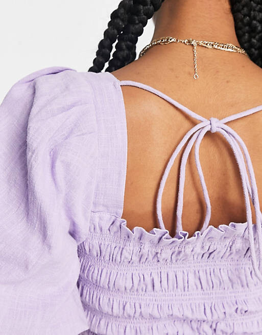

Сиреневая блузка с объемными рукавами и льняным эффектом Miss Selfridge