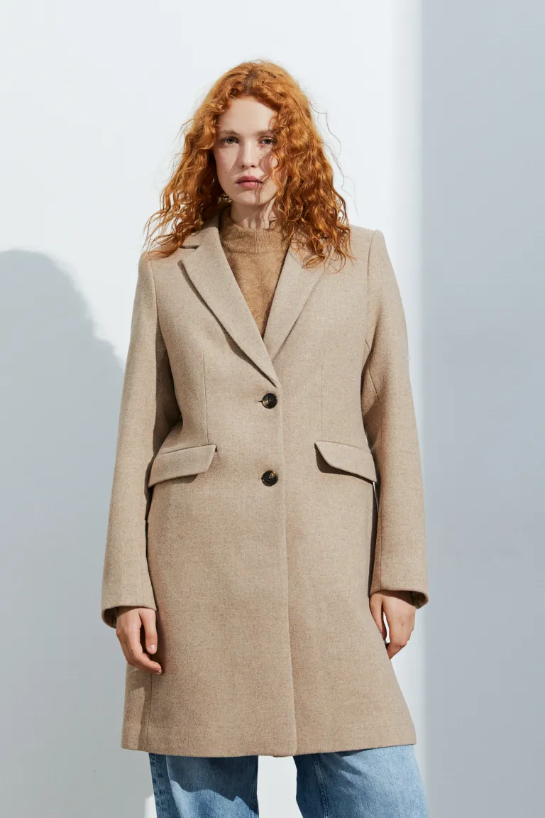 

Однобортное пальто H&M, бежевый