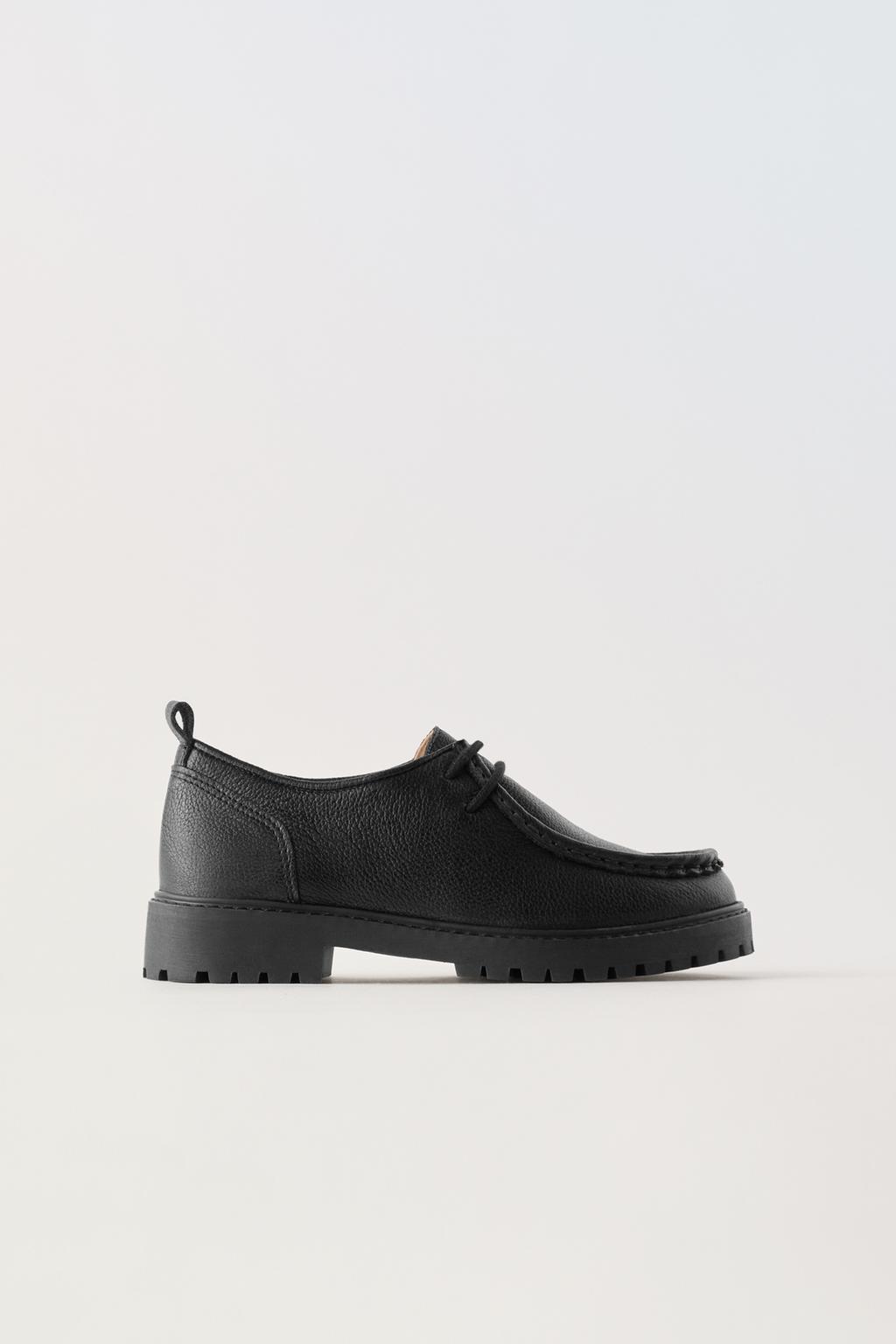 Кожаные ботинки ZARA, черный кожаные ботинки на плоской молнии zara черный