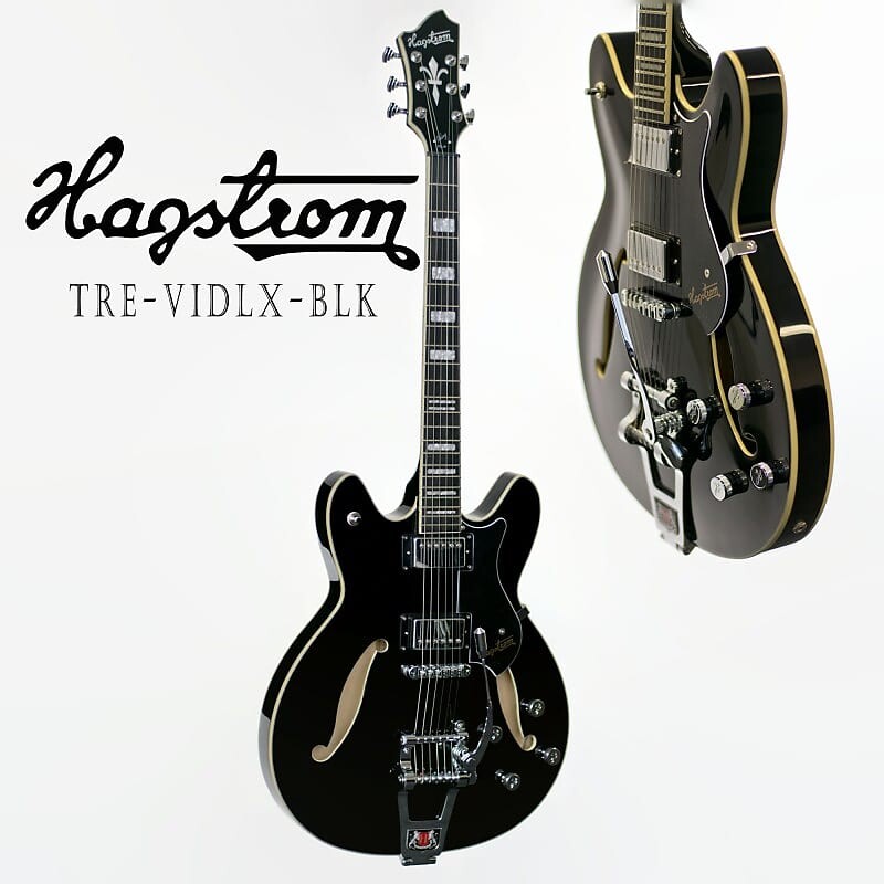 Электрогитара Hagstrom TREVIDLX-BLK Semi-Hollow Viking Deluxe Tremar 6-String Electric Guitar - Black Gloss электрогитара hagstrom black gloss 67 viking ii semi hollow body vik67 g blk