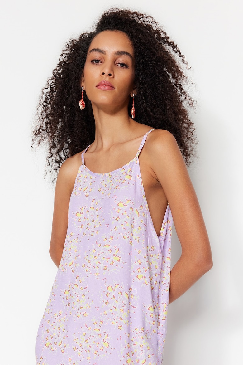 Длинное платье с цветочным принтом Trendyol, фиолетовый платье длинное из шелка с принтом witty 44 фиолетовый