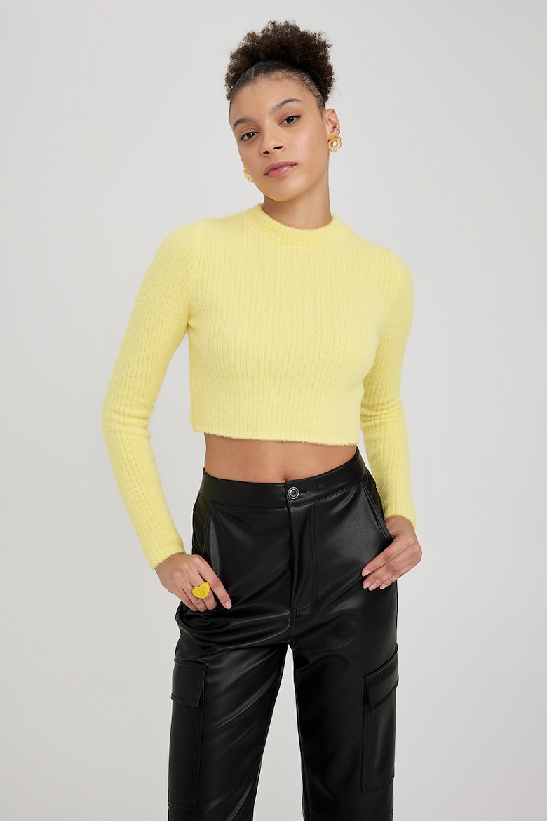 Укороченный свитер в рубчик Defacto, желтый укороченный свитер в рубчик koton белый